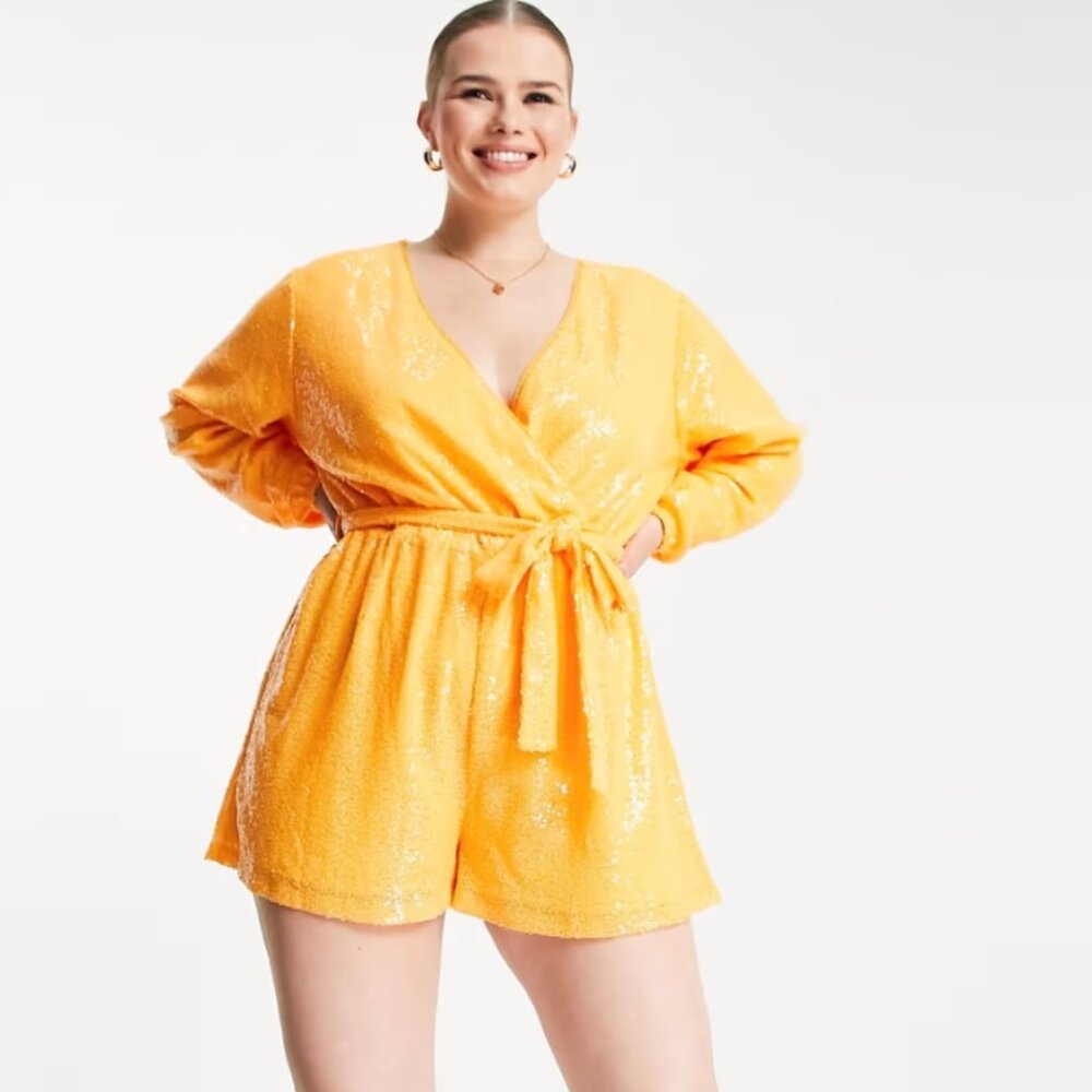 NWT In The Style Orange Sequin Romper